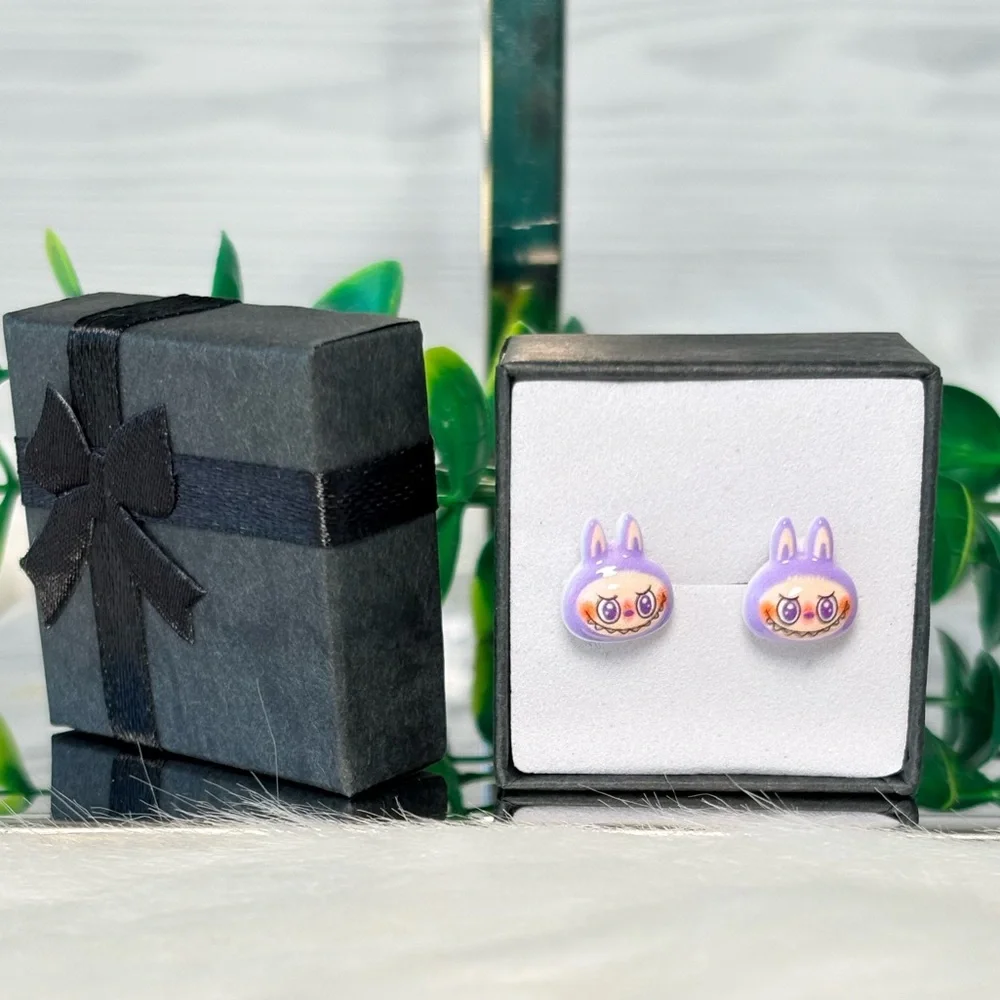 Cute Purple‎ Monster Character Stud Earrings